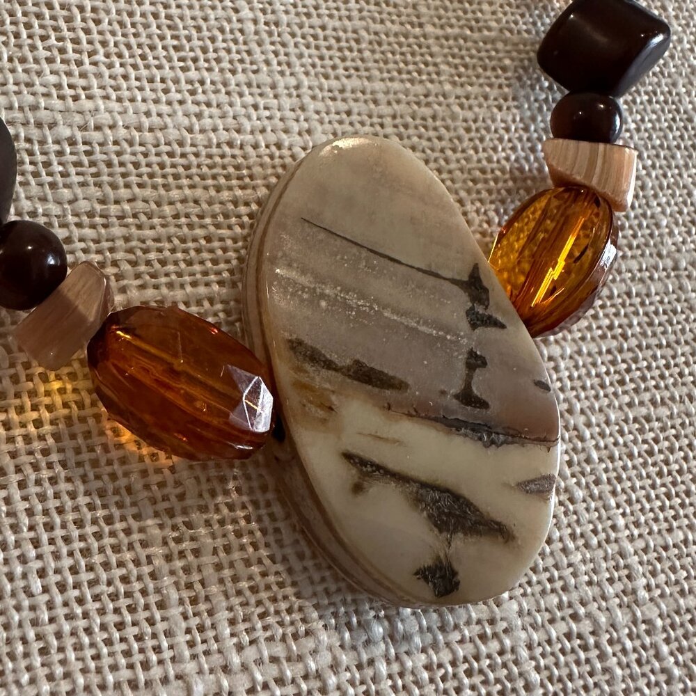 Vintage Acrylic Beaded Necklace with Calcite Stone Pendant - Picture 4 of 6